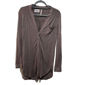 3 Olives Tunic Top Women XS Oversized Silk Nightshirt Soft Taupe Brown Comfort